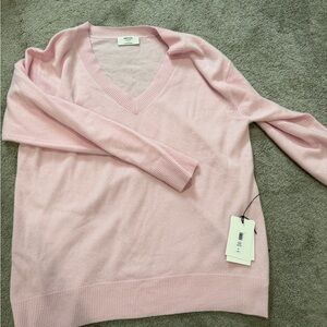 Aritzia Light Pink V-Neck Cashmere-Blend Sweater